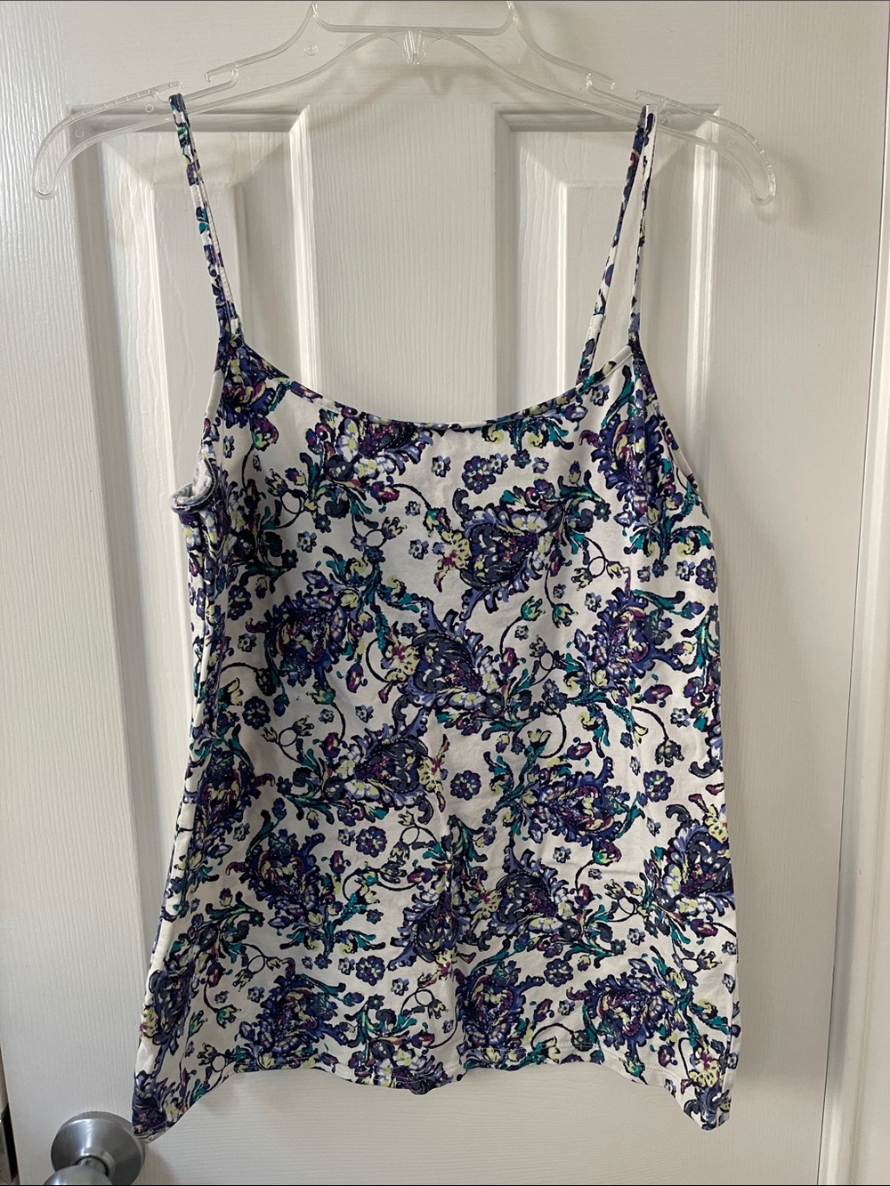 LOFT White Camisole with Purple & Teal Floral Print